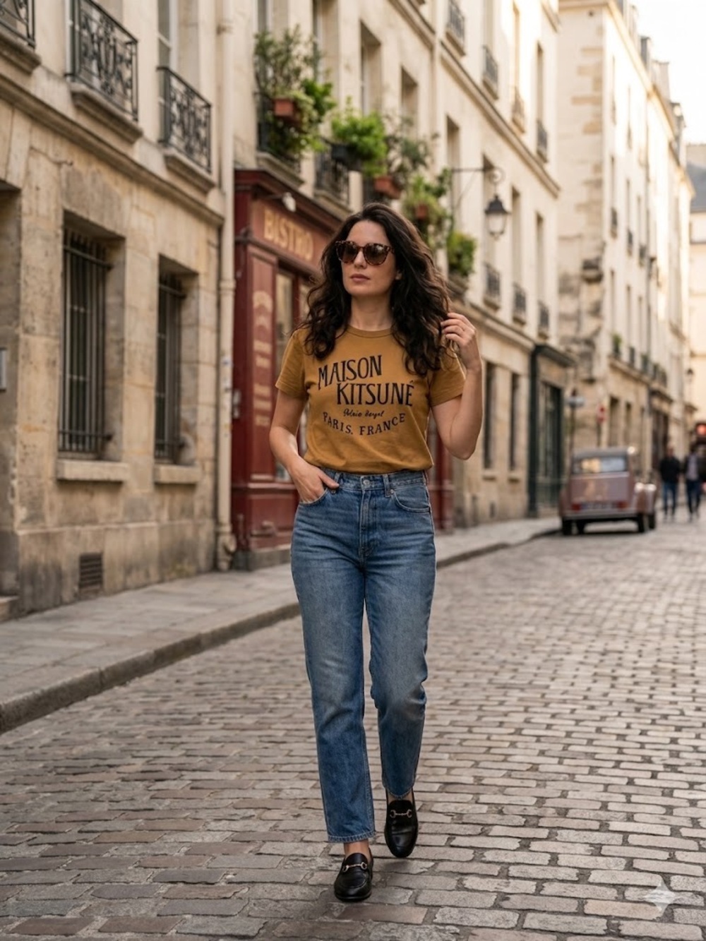 MAISON KITSUNÉ Palais Royal Paris Tee | Camel Brown | Size Small